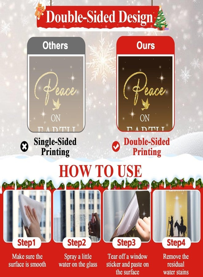 ojustbeok 4Pcs Christmas Nativity Large Window Clings Decorations Religious Jesus Christmas Window Decals Nativity Scene Love Hope Joy Peace Double-Side Stickers for Xmas Holiday Party Home Church School Decor - Image 4